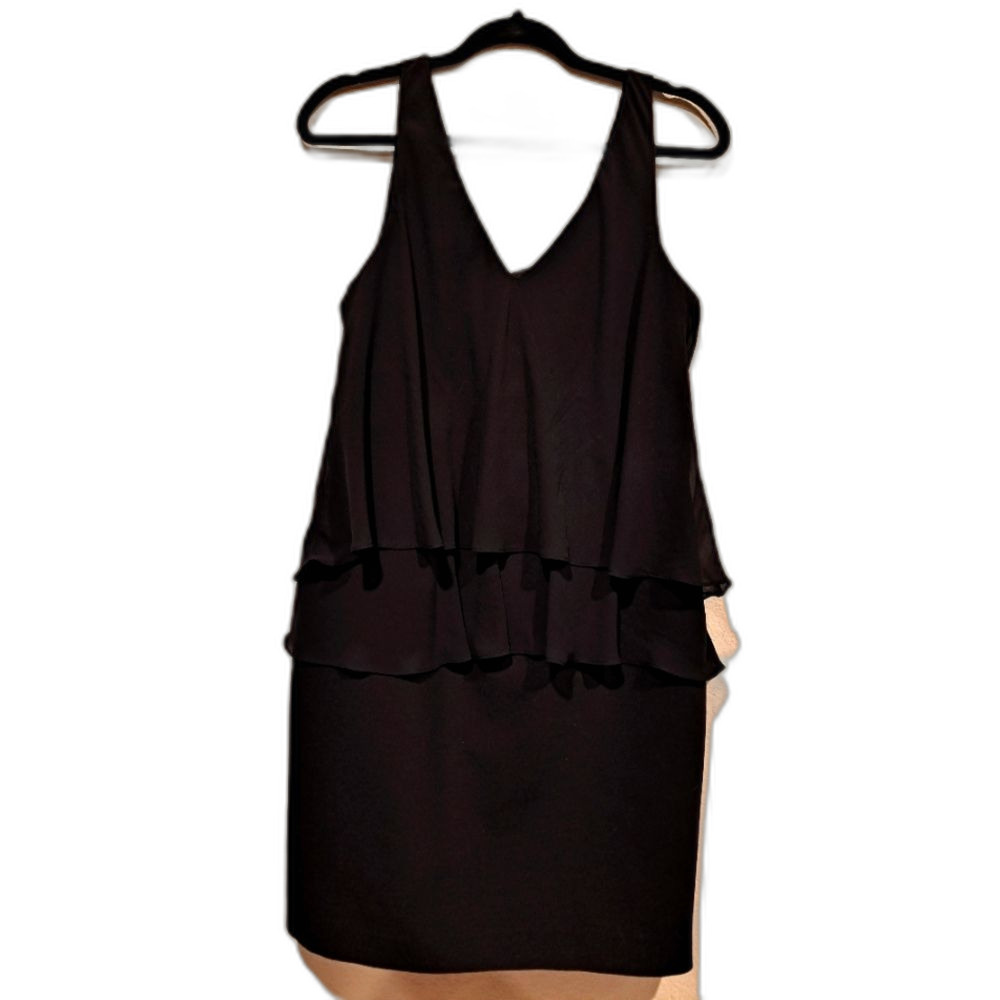 Lauren by Ralph Lauren Black Sleeveless V-neck Tiered Ruffled dress womens sz 10